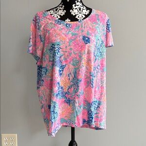 Lilly Pulitzer Etta Scoop Neck 100% Cotton Short Sleeve Top Size XXL